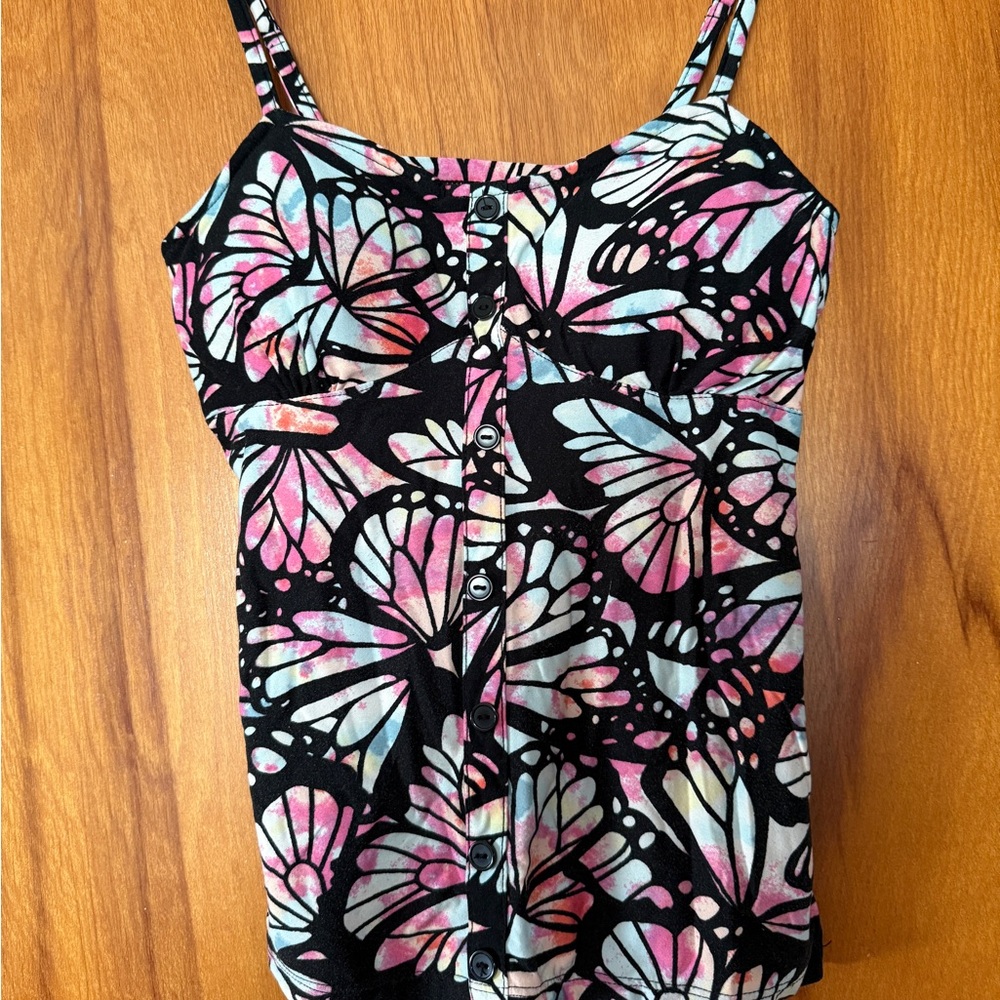 No Boundaries Butterfly Print Camisole - Black and Pink